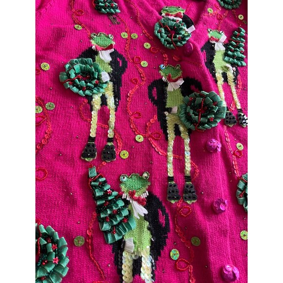 Design Options by Philip & Jane Gordon pink frog Christmas sweater size Medium - Picture 3 of 10